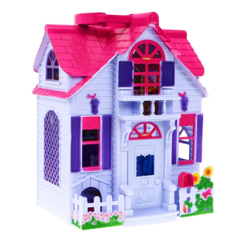 Rozkładana Domek dla dzieci 3+ Fioletowy + Figurki rodziny + Piesek + Meble + 2 piętra